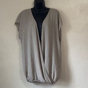 Lane Bryant Taupe Blouse with Metallic Details